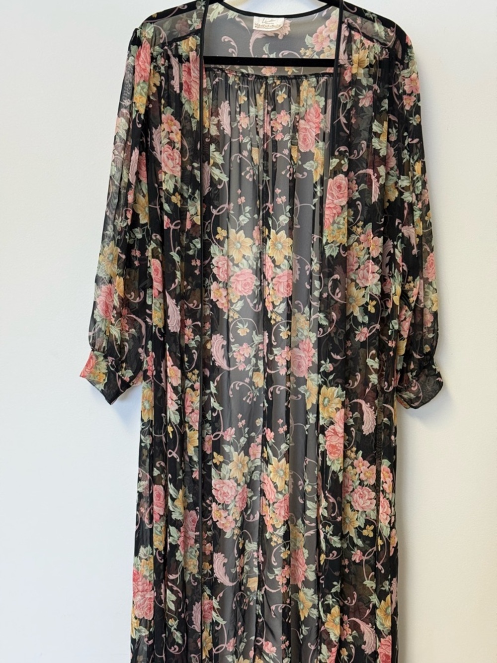 Vintage Y2K La Vie En Rose Sheer Long Kimono Robe - Floral Romantic Girly